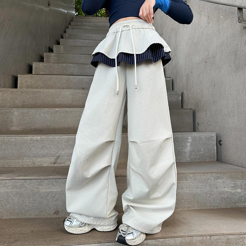 

Kids Autumn Cargo Pants Tween Girls Streetwear Long Trousers Teenage Sweatpants Fake Skirt Decoration Children s Trackpants 120cm бежевый