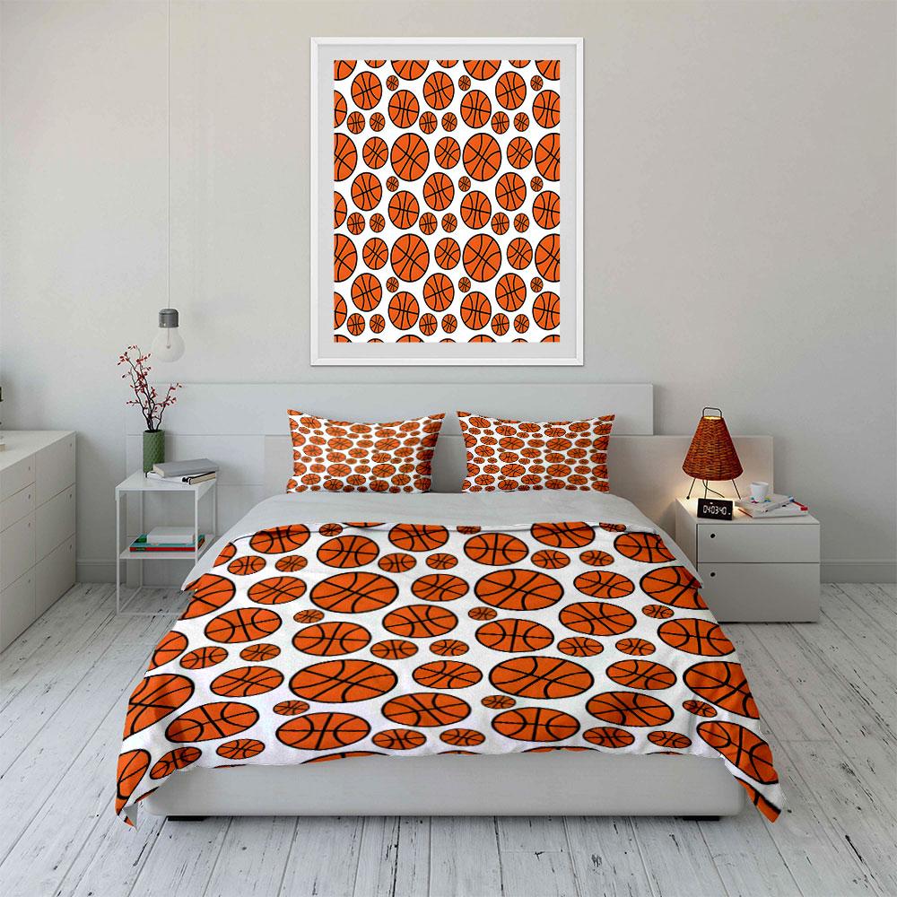 Cartoon Basketball Pattern 3Pcs Bedding Set Soft Microfiber Bed Sheet Pillowcase Set For Sports Fans Boys Bedroom Decor