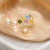 Brooch Pin, Cartoon Cat Design Lapel Pin with Cubic Zirconia, Anti-Exposure Button Cardigan Pin for Bags Hats