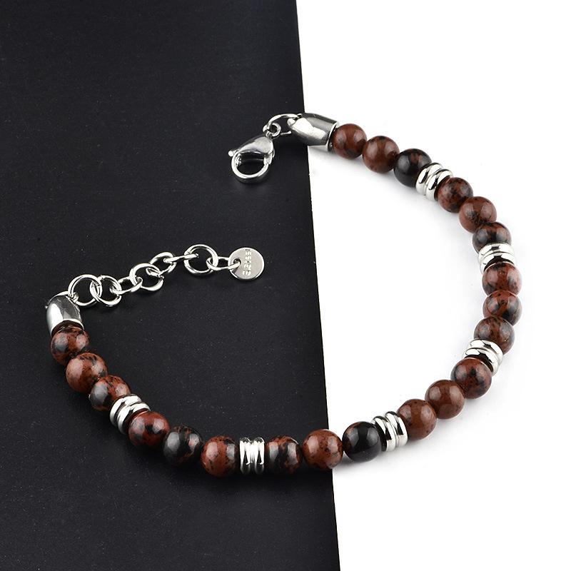 New 6MM Men's Stone Beaded Bracelet Stainless Steel Gunmetal Link Chain Yoga Bracelet Male Watch Chain Jewelry Dropshipping