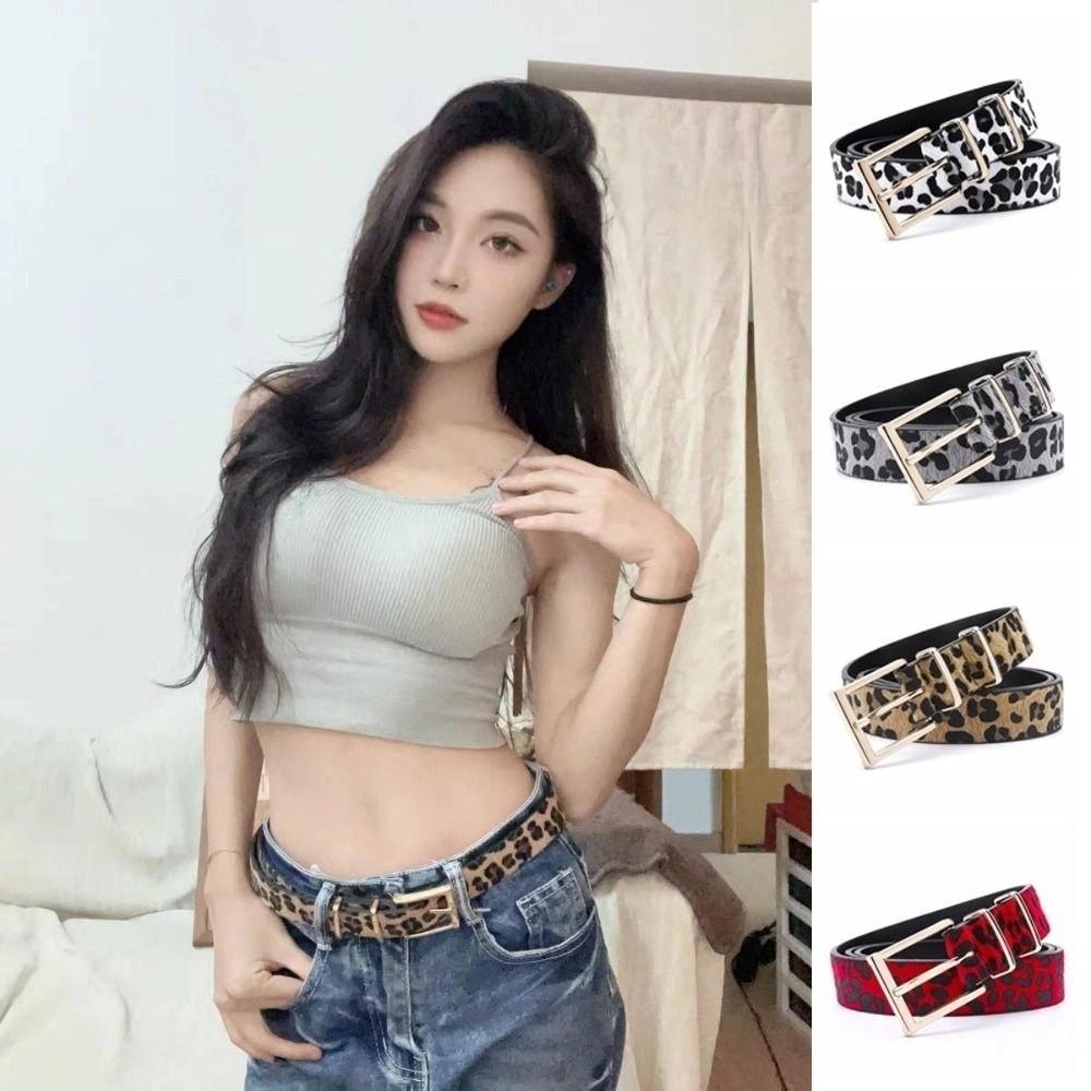 Metal Buckle Leopard Print Belt Y2K Punk Waistband Fashion PU Leather Waist Belt Female/Girls