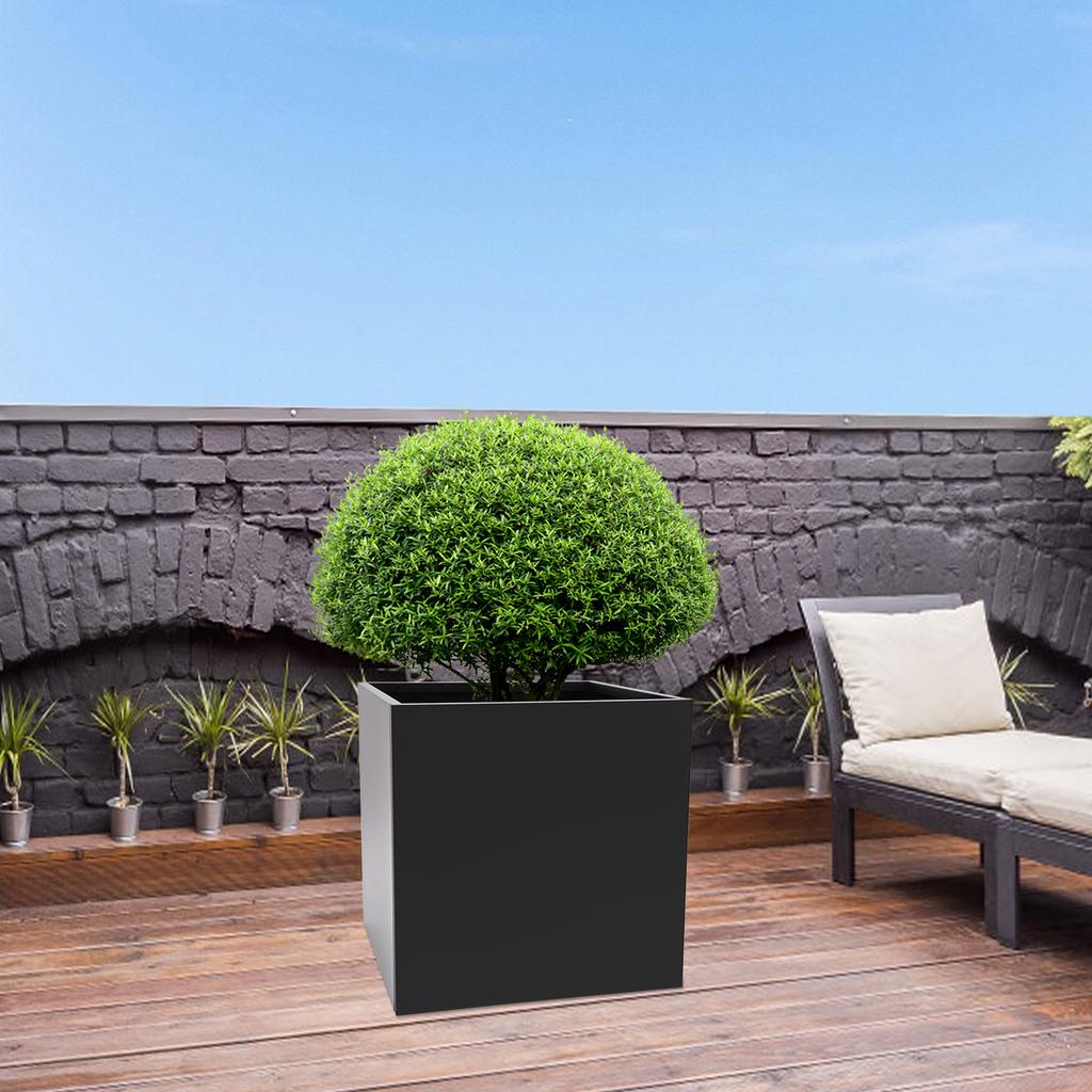 Bymaocar Black Square Garden Metal Planting Box, Indoor Large-sized Flower Pot, 26inch Planting Container with Protective Gloves