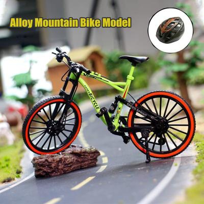 Fahrradmodell aus Legierung mit Basishelm, rotierende Pedalräder, realistisches pädagogisches Mountainbike-Spielzeug, Mini-Finger-Fahrrad, Desktop-Dekoration