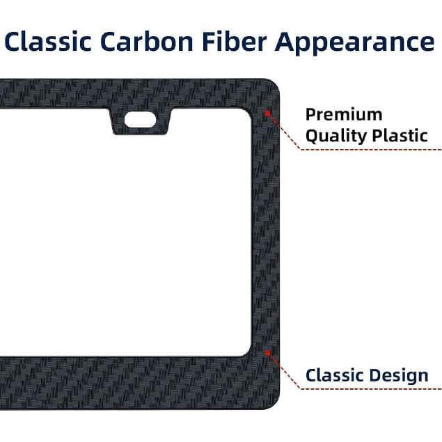 EWBN Carbon Fiber License Plate Frame,2 Pack Black License Plate Frames with Screws & Caps,Classic Carbon Fiber Design Car Black License Plate