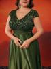 Elegant V-Neck Sequin Evening Gown - Satin A-Line Long Dress for Women