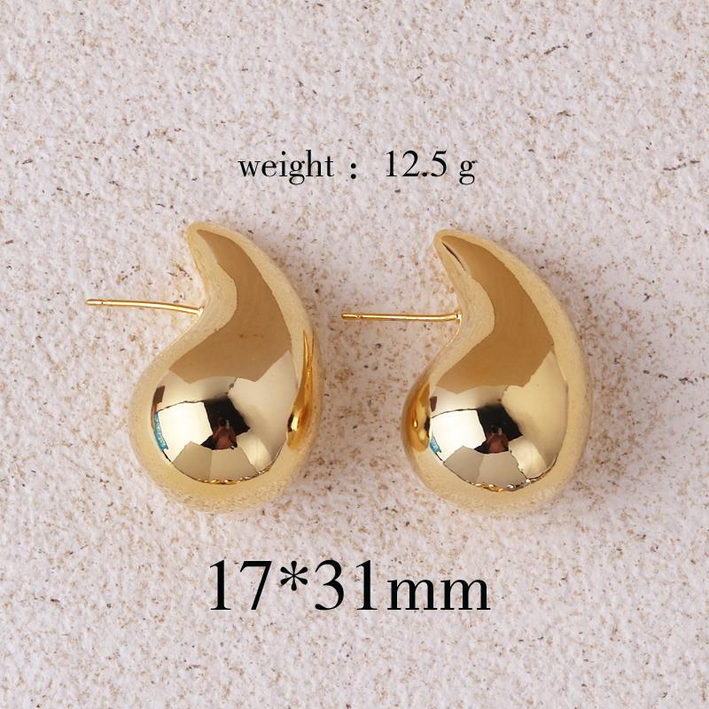 Vintage Gold Plated Chunky Dome Drop Earrings for Women Glossy Stainless Steel Thick Teardrop Earrings Dupes Lightweight Hoops