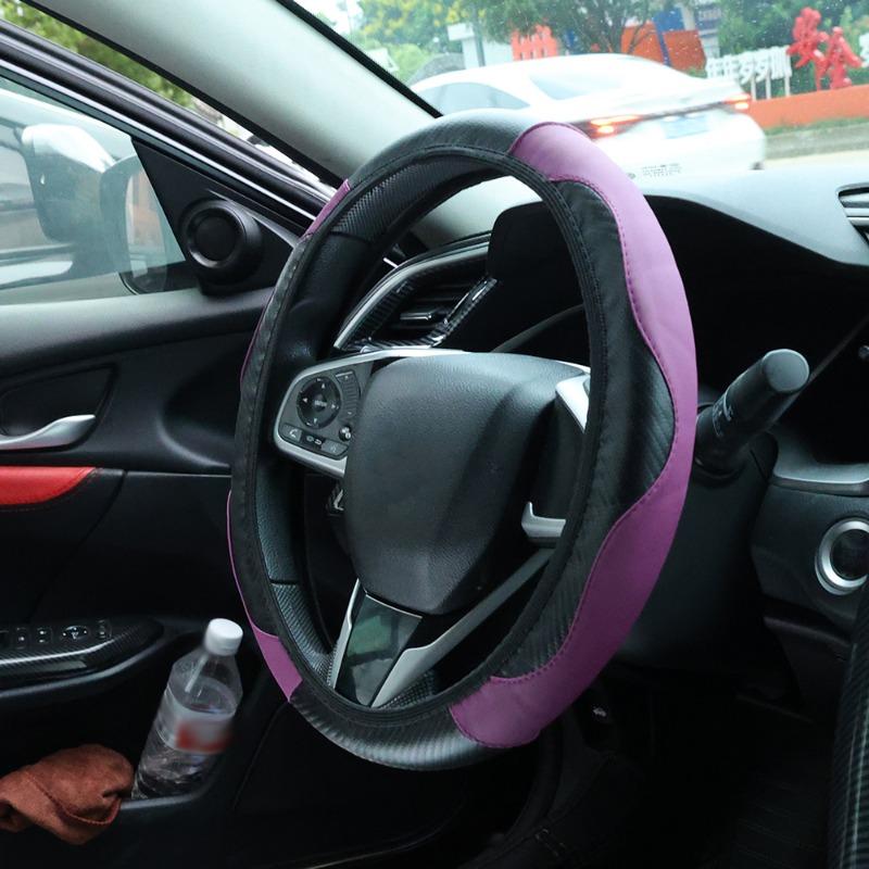 Coprivolante per auto 37-38 cm in pelle PU antiscivolo resistente al calore elastico coprivolante in fibra di carbonio accessori interni auto