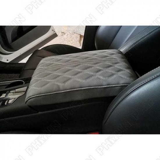 Gray PU Leather Car Armrest Cushion Cover Center Console Box Pad Wave Pattern