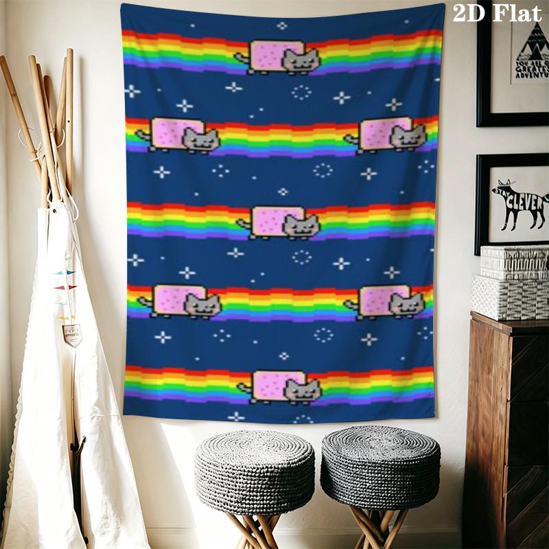 Nyan Cat Wandteppich Ästhetischer Wandbehang Gedruckter Stoffdecke Dekorative Wandteppiche für Schlafzimmer Wohnzimmer Heimdekoration