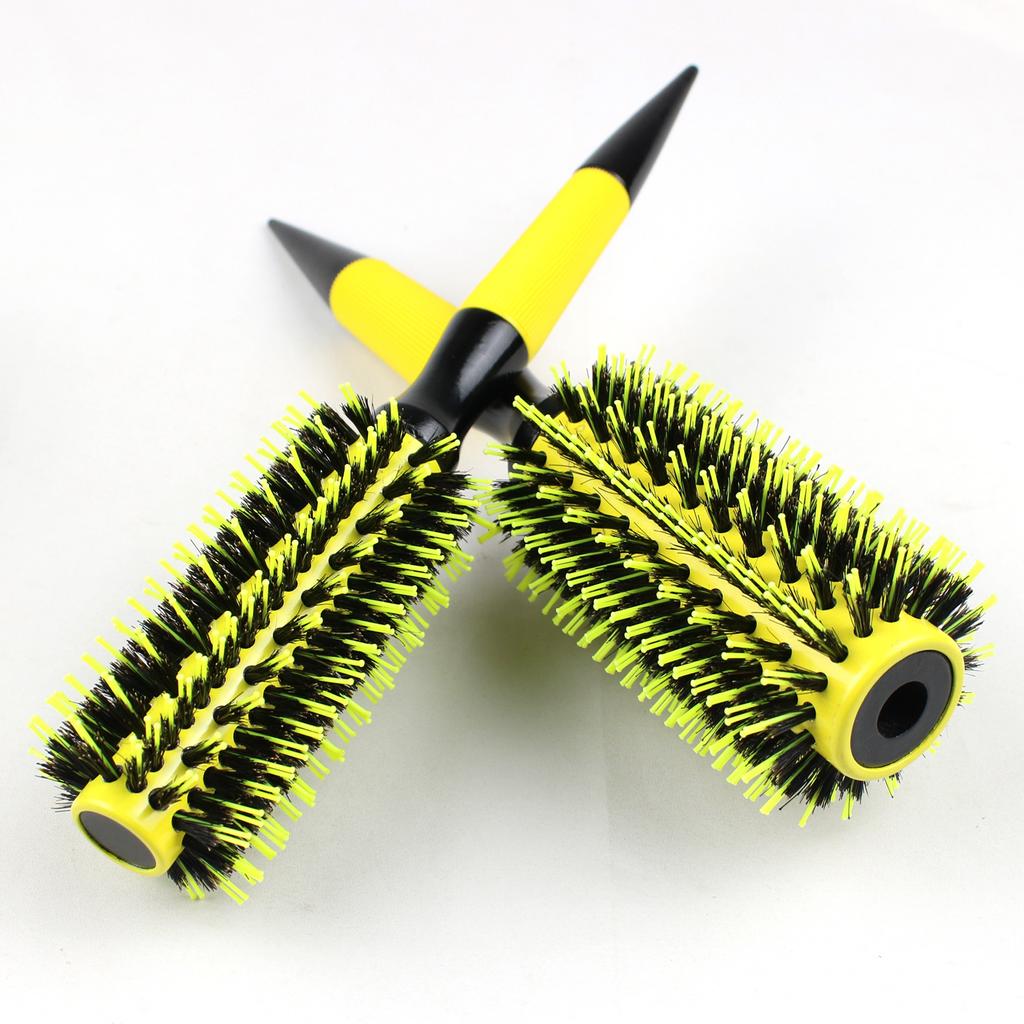 yellow bristle aluminum tube heat conduction rolling comb Tip tail handle styling comb Fluffy styling curly hair