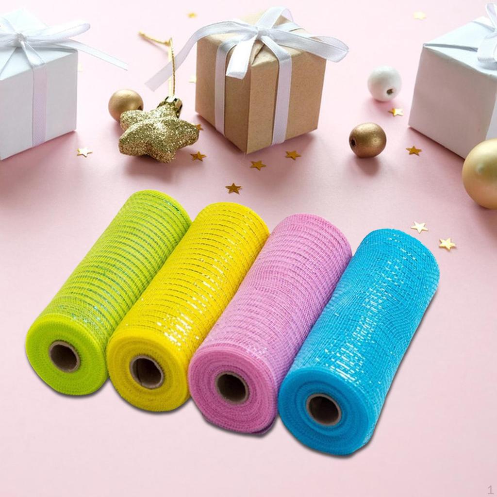 4 Pack Mesh Ribbon Rolls, 10 Inch X 30 Feet Each, Foil Ribbons for Wreaths And Crafts