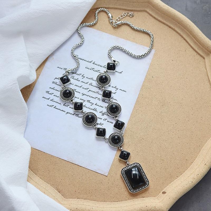 Retro long turquoise necklace women's personality exaggerated temperament sweater chain Tibetan versatile hanging jewelry
