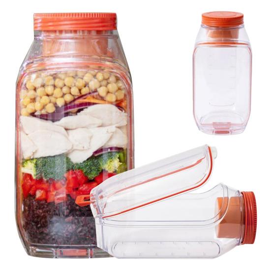 Salad Jar with Side Opening Vertical Layering Salad Container with Leakproof Dressing Compartment Portable Salad Jar for Meal Prep Lunch Travel Office
