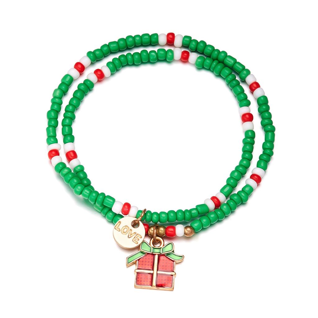 New Hot Snowman Santa Claus Crutch Wreath Pendant Multicolor Rice Beads Bracelet for Women Merry Christmas Zircon Gifts