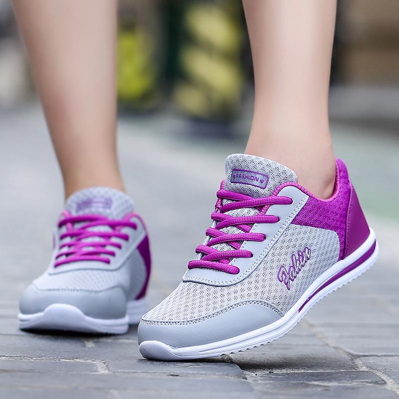 Lightweight Mesh Breathable Student Flat Sneakers Women's Shoes Lace-up Casual Shoes Large Size Running Shoes
