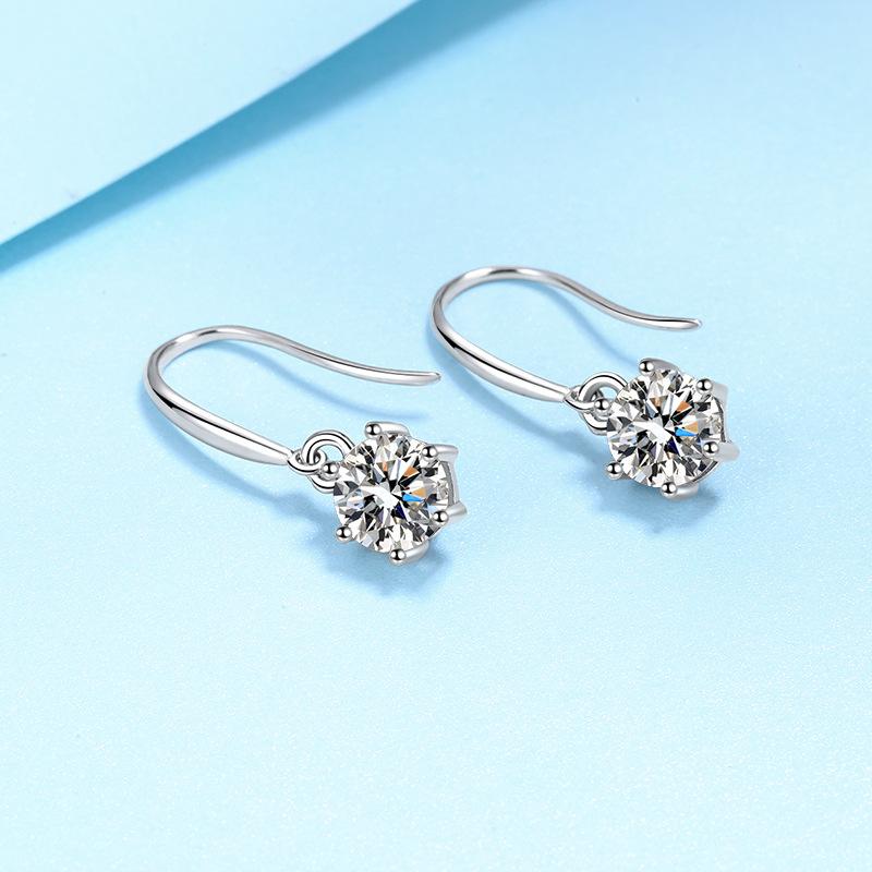 Cercei din argint S925, stil pentru femei, temperament, ciucuri acrilic retro, cârlig pentru ureche cu șase gheare, cercei moissanite de 1 carat