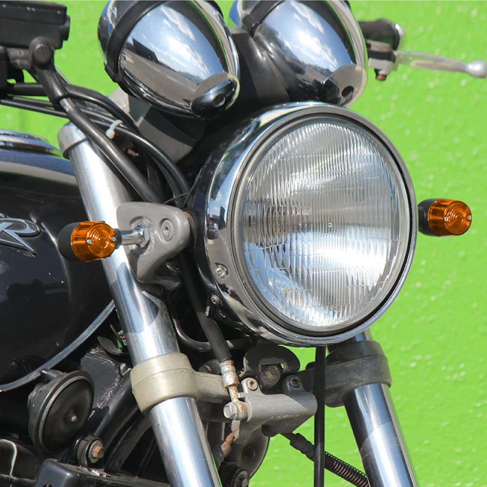 Universal Round Mini European Turn Signal Black/Orange M10*76mm with Mounting Stays Set of 4