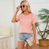 Summer Women's T-Shirt Solid Colour Round Neck Drawstring T-Shirt Short Sleeve Top