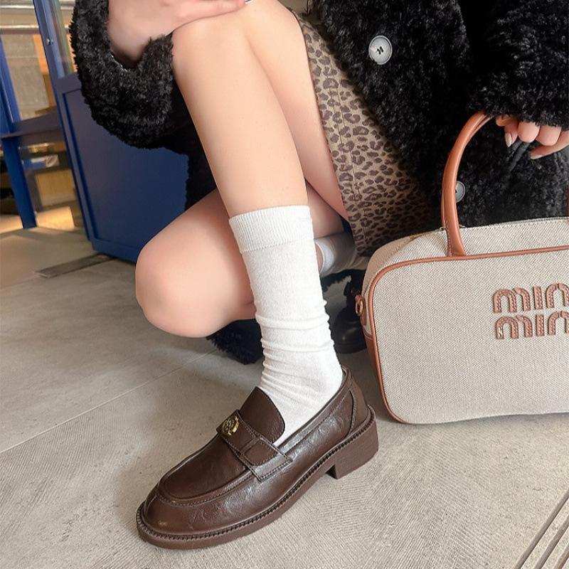 Camellia soft sole women's spring and autumn retro British versatile flat heel casual single shoes small leather shoes