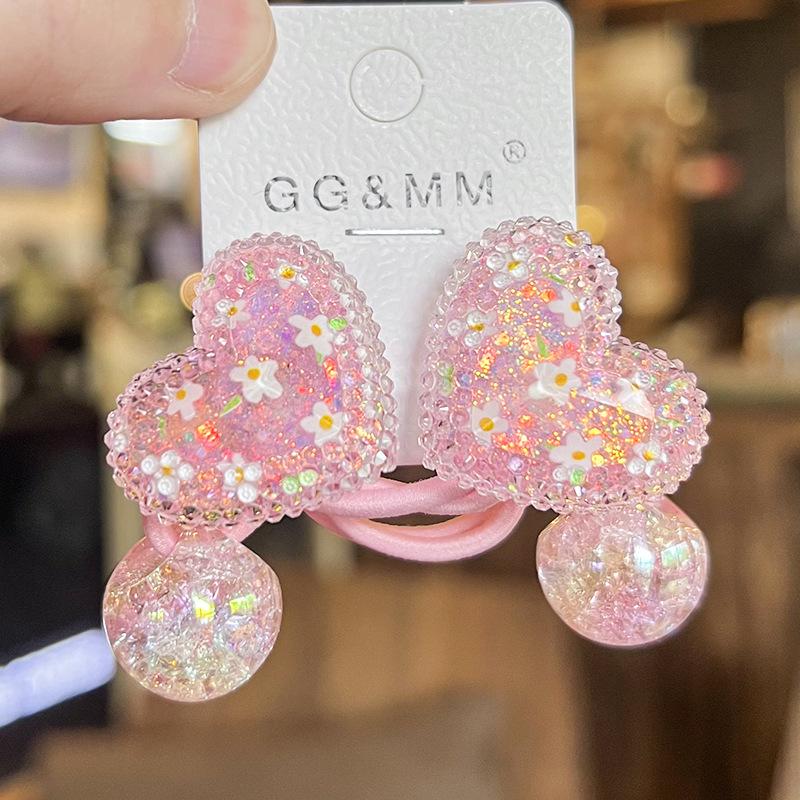 1 Pair  New Cute Burst Bead Bow Princess Headwear Kids Elastic Hair Bands Children Hair Ropes Girls Hair Accessories