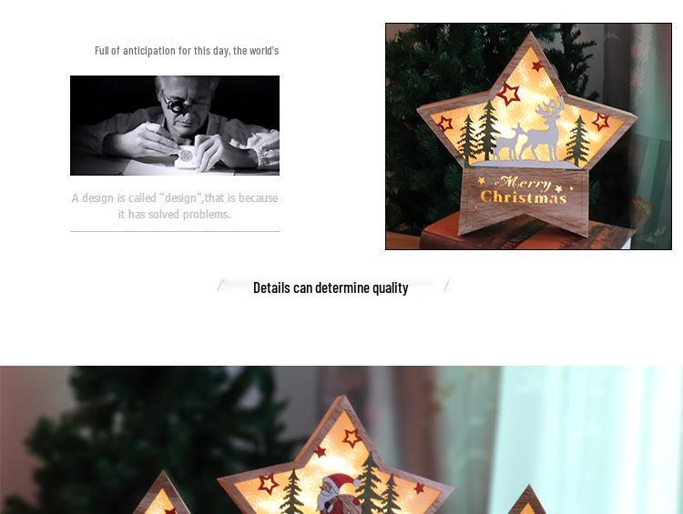 Glowing Wooden Star Ornament for Christmas Window Display