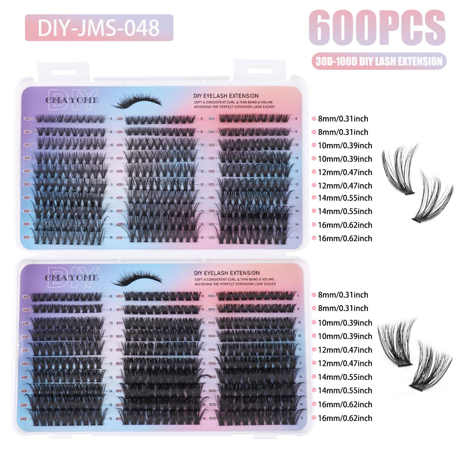 600 пучков накладных густых D-образных одинарных пучков накладных ресниц набор 8-16 мм самоклеящиеся сегментированные ресницы