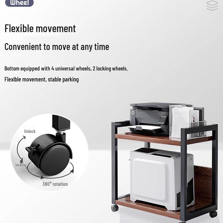 Floor-Standing Multi-Layer Mobile Printer Rack & Computer Host Organizer Cabinet