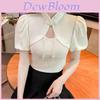 Tshirt Women Summer Bubble Sleeve Hollow Out With Embroidery For Casual Wear