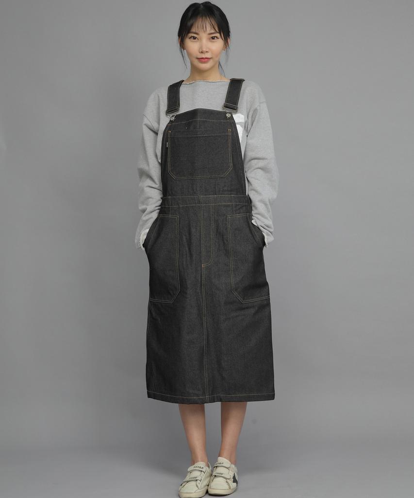 Seinteukeulu Wrinkle Band Overalls Skirt Swb-612 Denim Black