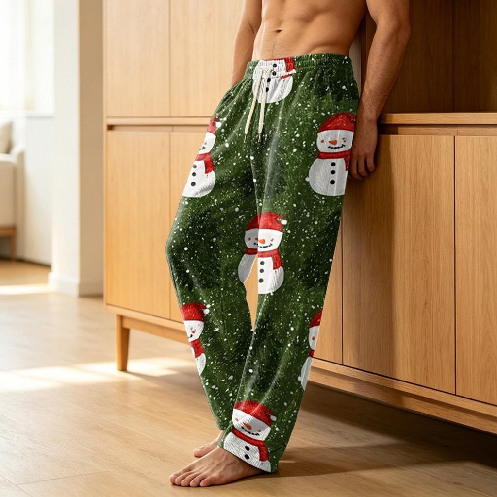 Men's Corduroy Print Pajama Pants with Pockets Casual Sleepwear Bottoms