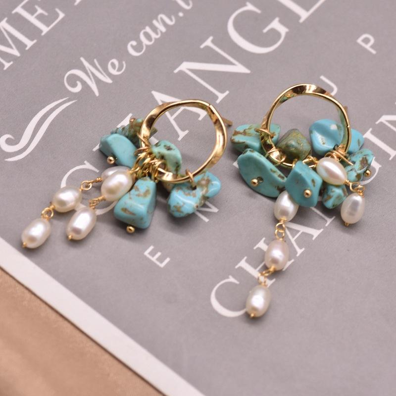 Pearl Earrings Flower Turquoise Women's Fashion Personality Flower Temperament Earrings