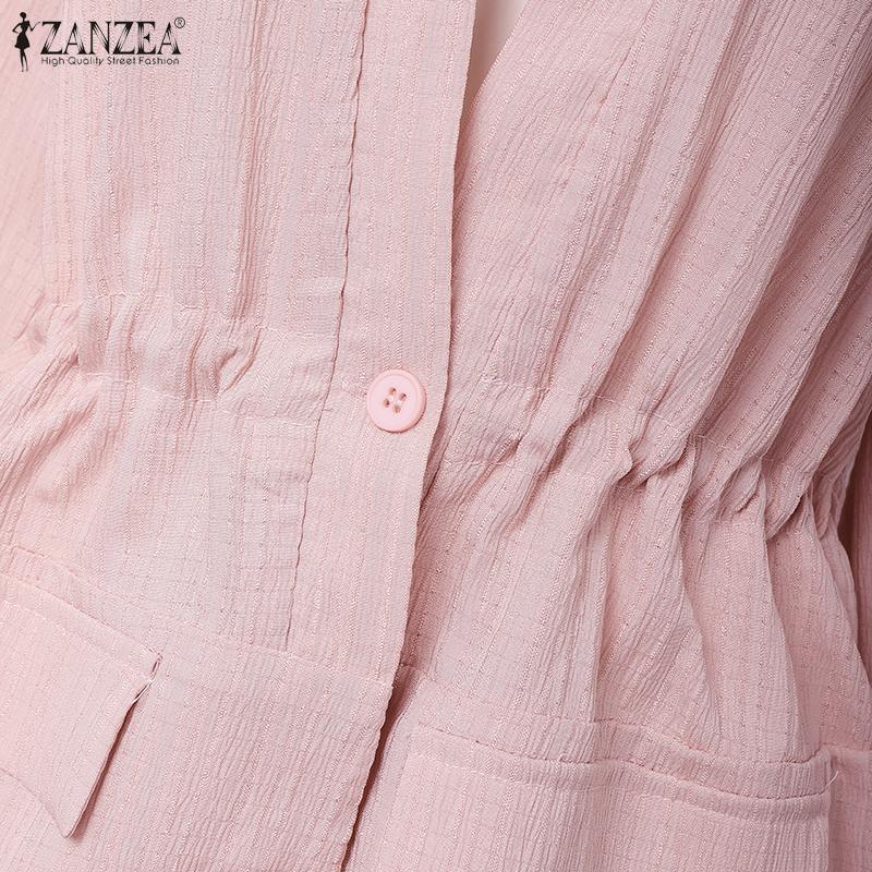 ZANZEA Women Casual V-Neck Solid Color Loose 3/4 Sleeve Cardigan Blouse