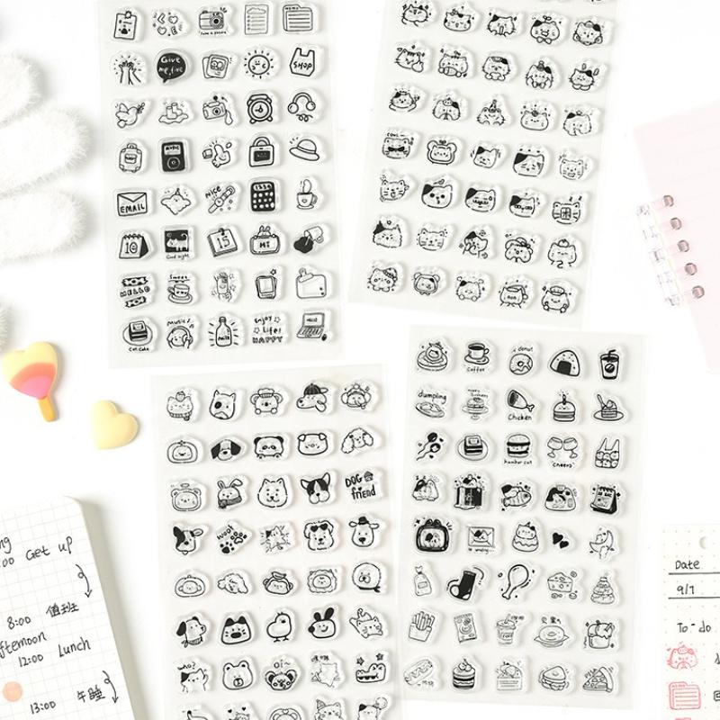 Kawaii Cartoon Silicone Scrapbook Stamp Cute Animal Snack Dessert Transparent Stamp DIY Decor Journaling Background Stamp