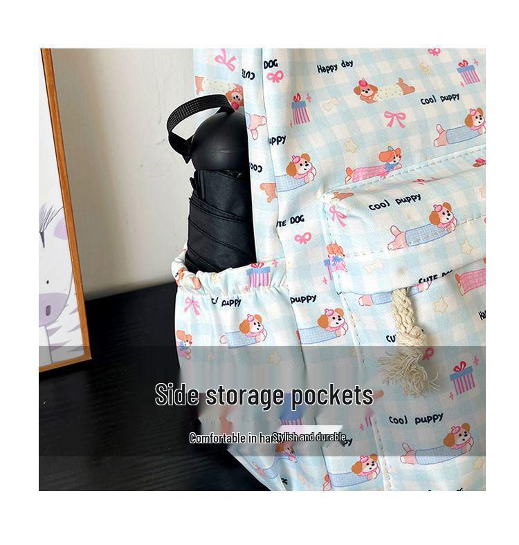 Niedlicher Rucksack im japanischen Stil mit Welpen- und Katzenmotiv für Schülerinnen – Perfekt für die Schule oder Universität