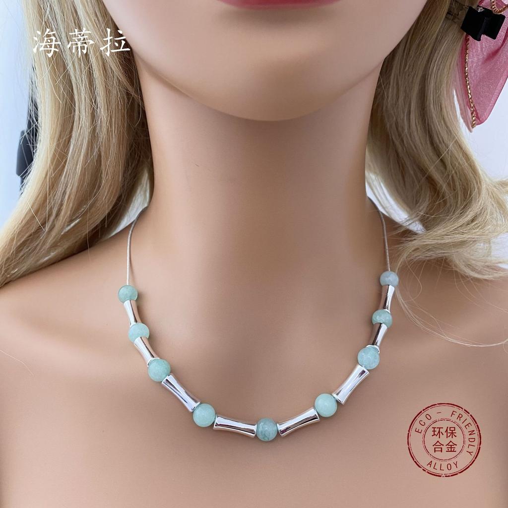 Natural Cut Crystal Bamboo Necklace Bracelet Set Fashion High-end Female Versatile Crystal Jewelry