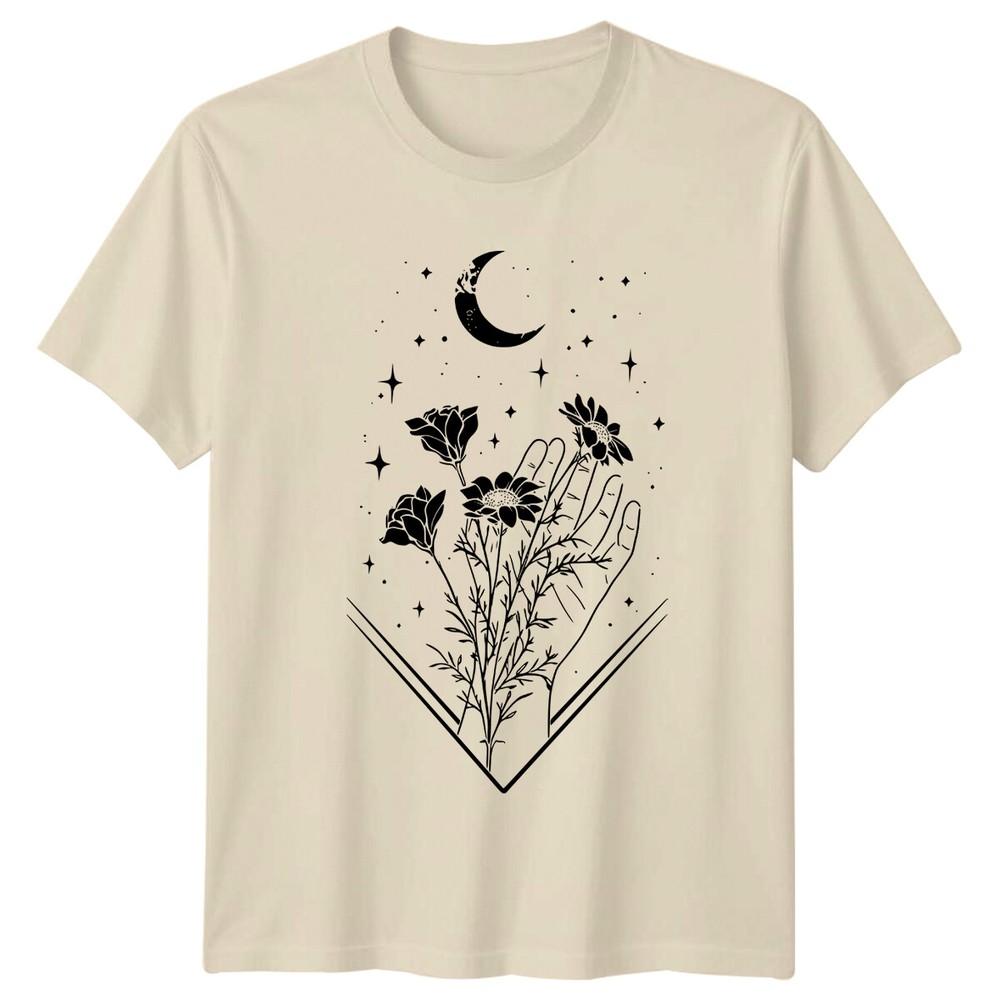 Celestial Hand Holding Flowers Moon Stars Magic TShirt Witchy Gift
