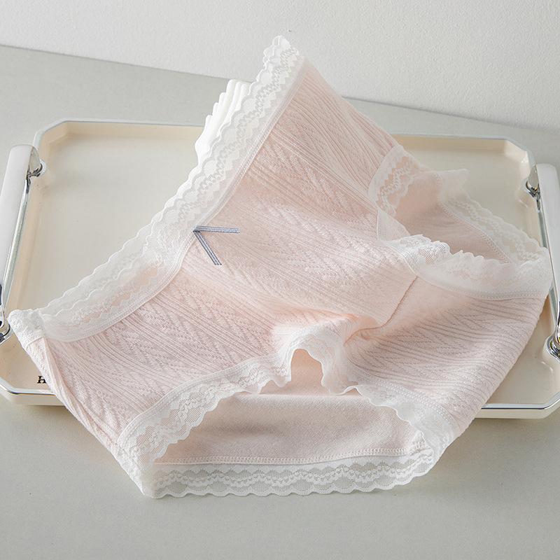 Women's Briefs Comfortable Wheat Jacquard Cotton Lace Hem Seamless Waist Underwear