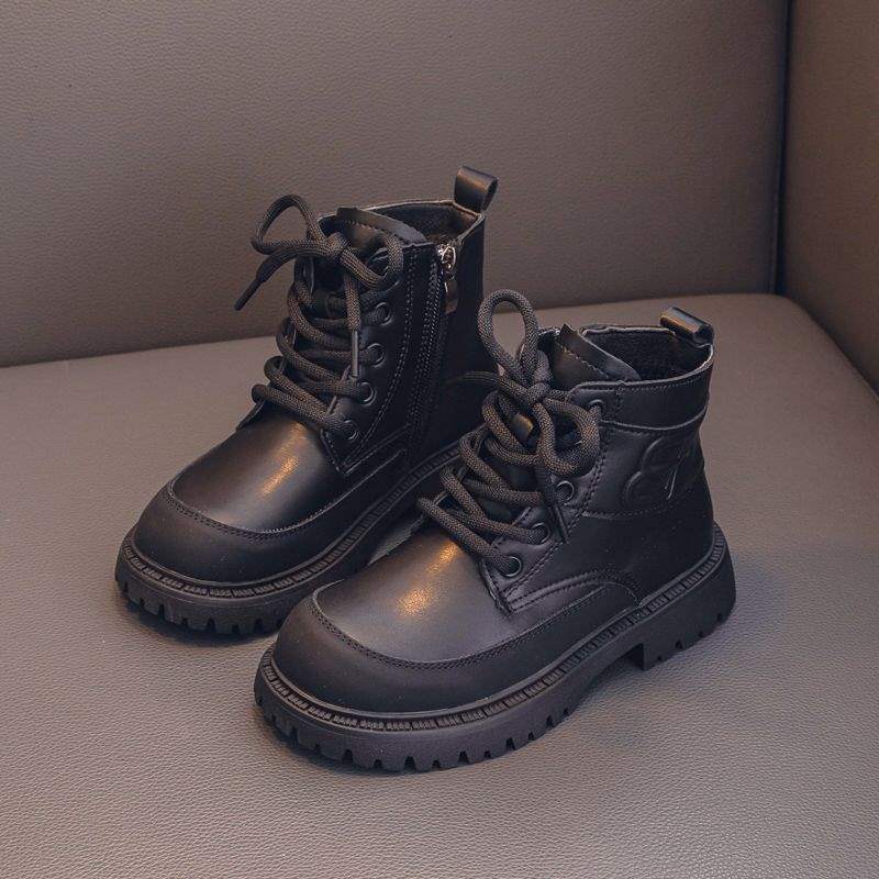 Girls short boots single boots cowhide 2025 autumn and winter new children's Martin boots velvet warm middle and older children's cotton boots