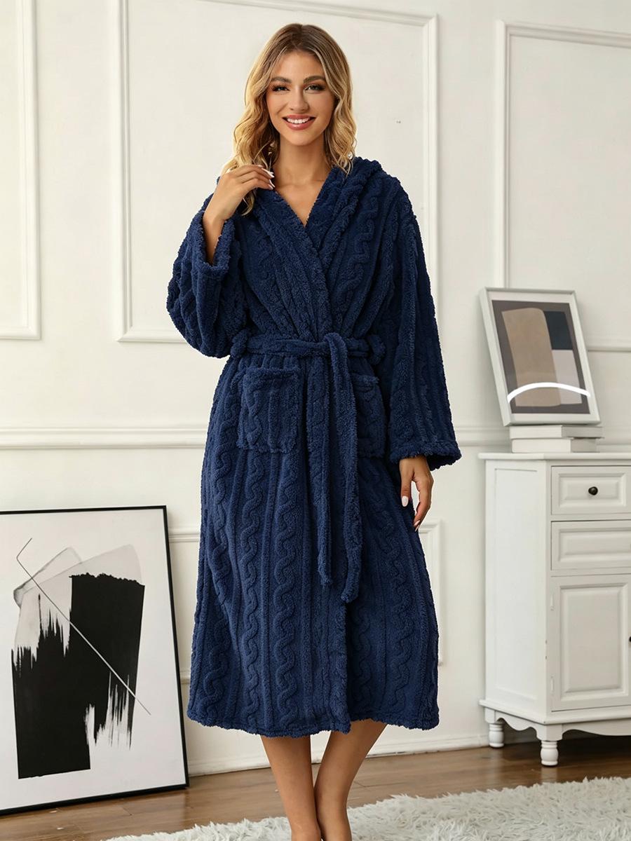 2024 Женский теплый жаккардовый халат с длинным рукавом для осени и зимы L