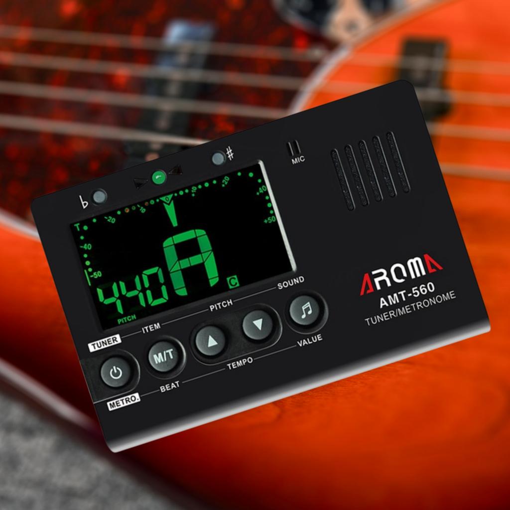 AMT-560 3 In 1 Metronome Tuner Built-in Mic W/ Pickup Cable 6.3mm/LCD Display for Guitar Chromatic Bass Violin Ukulele