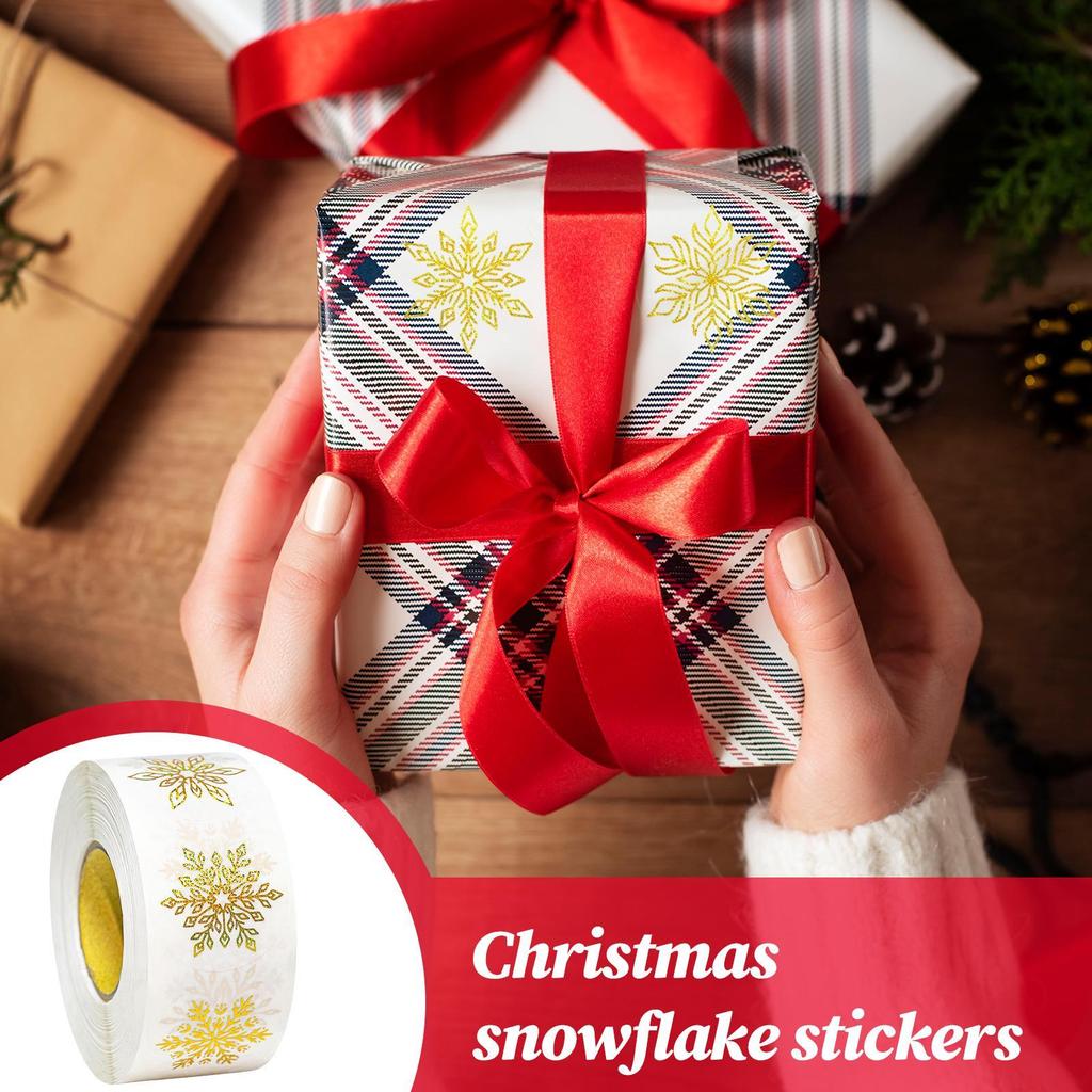 500Pcs/roll Christmas Snowflake Stickers, Round Self-Adhesive Transparent Labels for Journal, Greeting Cards, Gift Tags & Crafts