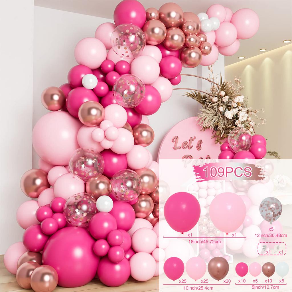 Macaron Pink Balloon Garland Arch Kit Rose Red Confetti Latex Air Balloons Baby Shower Girl Birthday Party Wedding Decorations