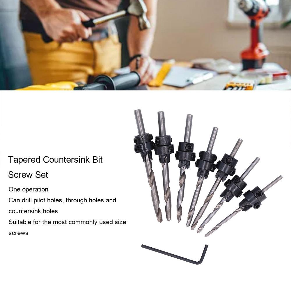 Hex Wrench Tapered Countersink Bit Set Adjustable Collars Wood Pilot Hole Set Woodworking