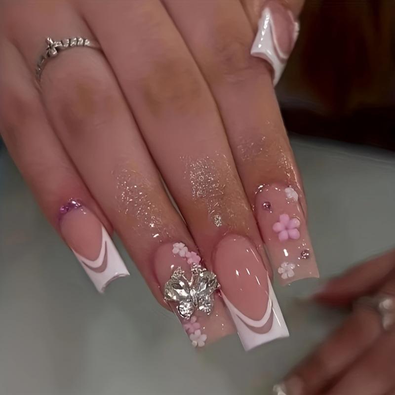 Trendy Cross-Border Rhinestone Nail Art: European/American Bowknot Style Square Nails