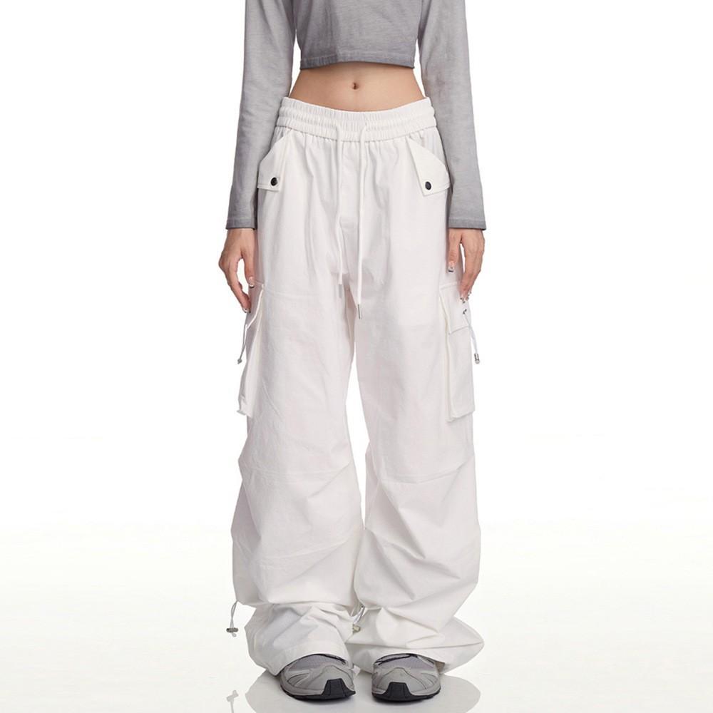 

American Hiphop White Overalls Women s Summer Hip-hop Sweatpants Thin Pants Trendy High Waist and Thin Classic Women s Casual White Pants S