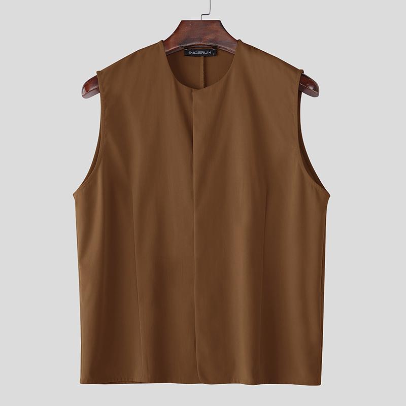 

INCERUN Men Sleeveless Buttons Up Casual Loose Tank Tops Waistcoats 5XL коричневый