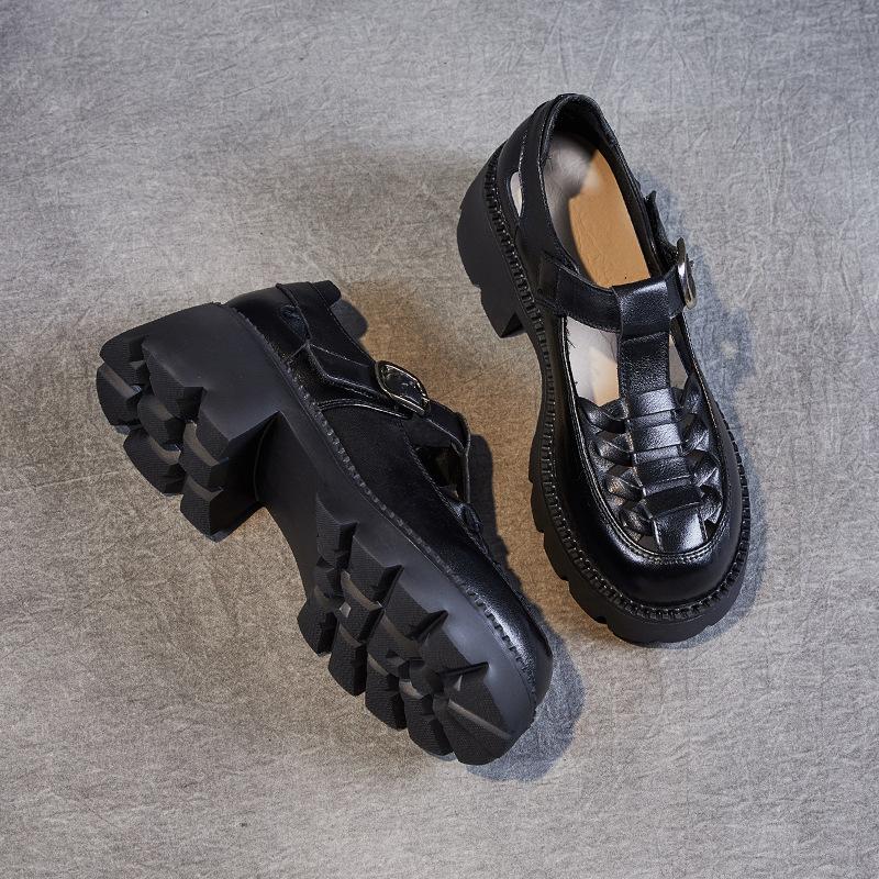 

Женские лоферы из коровьей кожи первого слоя, лето 2025, новый британский стиль, ретро Брок, римские сандалии на платформе для женщин 35