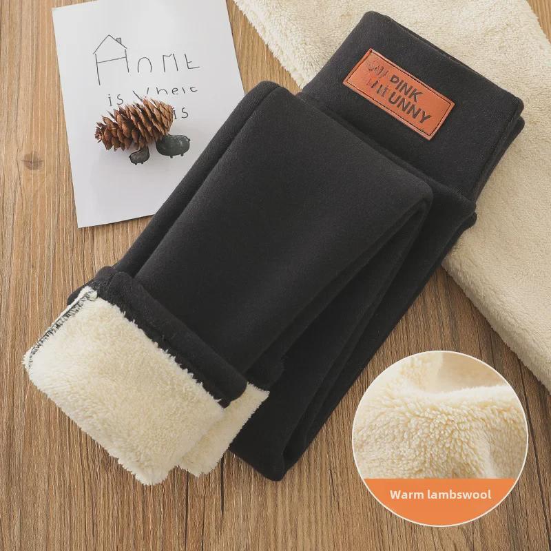 Girls' Winter Fleece-Lined Warm Cotton Leggings - Thick Lamb Fleece One-Piece for Babies and Kids