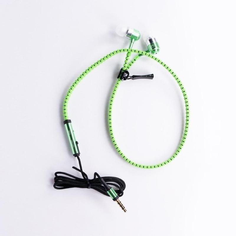 3.5mm In-Ear Zip Zipper STEREO Hands Free Headphones Headset +Mic Earphones Cool
