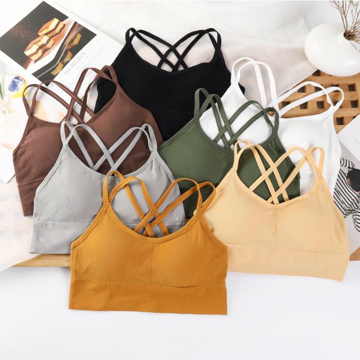 Ribbed Strapless Halter Backless Sports Vest with Chest Pads